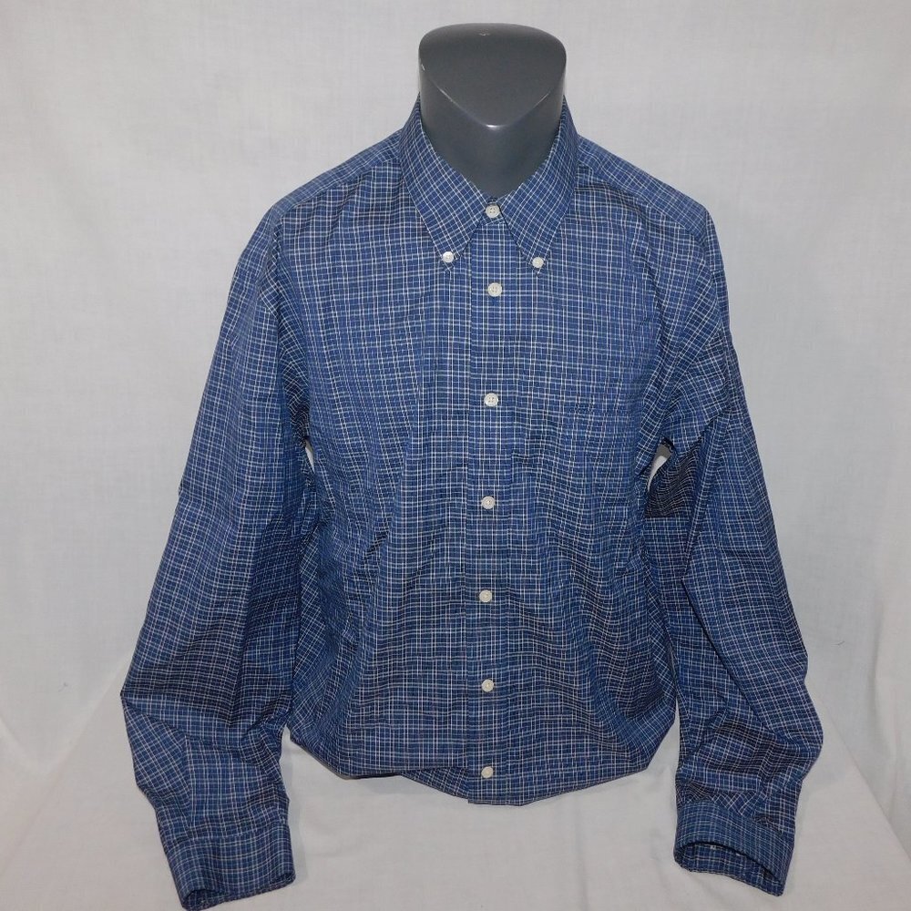 Eddie Bauer Mens Blue white Plaid long Sleeve Button Front Shirt TXL Tall XL